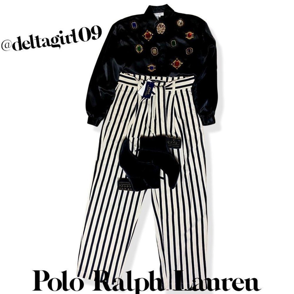 NWT POLO RALPH LAUREN STRIPPED WIDE LEG PANTS SIZE 6!